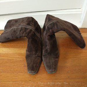 Chocolate Brown Vegan Suede Boots, Euro Sz 37